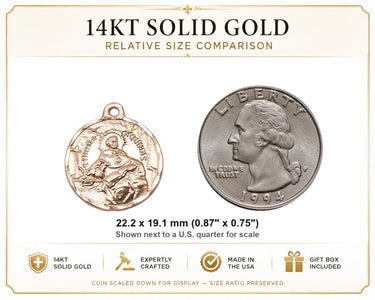 14kt Solid Gold Medium St. Thomas Aquinas Medal Pendant | 7/8 X 3/4 | Handcrafted in USA by Bliss