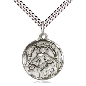 Collar de Medalla de San Tomás de Aquino de Plata Esterlina Mediana | 22 x 19 mm | Cadena de 61 cm | Hecho en EE. UU. por Bliss