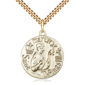Collar con Medalla Mediana de San Tomás Moro, Patrono, Relleno de Oro de 14kt | 2.54 cm x 2.22 cm | Cadena de 61 cm | Fabricado en EE. UU. por Bliss