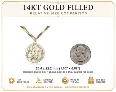 Collar con Medalla Mediana de San Tomás Moro, Patrono, Relleno de Oro de 14kt | 2.54 cm x 2.22 cm | Cadena de 61 cm | Fabricado en EE. UU. por Bliss