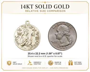 Colgante Medalla Mediana de Santo Tomás Moro de Oro Sólido de 14kt | 2.54 cm x 2.22 cm | Hecho a mano en EE. UU. por Bliss