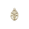 14kt solid gold small crucifix pendant 1/2 inch by 1/4 inch handcrafted by Bliss Manufacturing USA