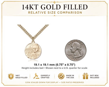 Gold Filled Medium St. John Paul II Patron Saint Medal Necklace | 3/4" x 3/4" | 24" Chain | USA Made by Bliss
