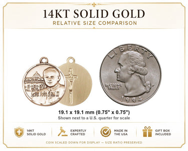 14kt Solid Gold Medium St. John Paul II Patron Saint Medal Pendant | 3/4" x 3/4" | Handcrafted in USA by Bliss
