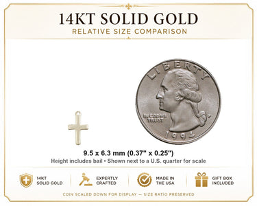 14kt Solid Gold Small Catholic Cross Pendant | 3/8" x 1/4" | Handcrafted in USA by Bliss