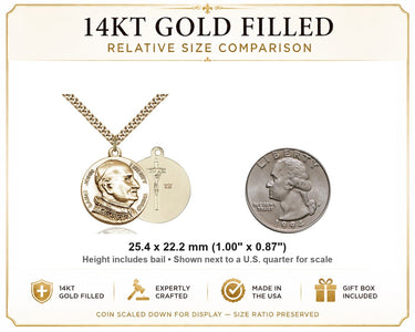 14kt Gold Filled Medium St. John XXIII Patron Saint Medal Necklace | 1" x 7/8" | 24" Chain | USA Made by Bliss