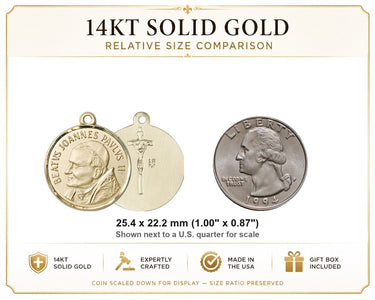 14kt Solid Gold Medium St. John Paul II Patron Saint Medal Pendant | 1" x 7/8" | USA Made by Bliss