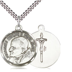 Sterling Silver St. John Paul II Patron Saint Medal Necklace 1 inch with 24 inch Chain by Bliss