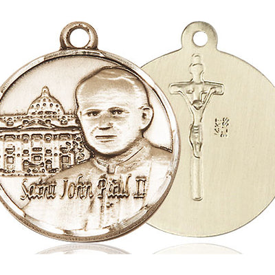 14kt Solid Gold Medium St. John Paul II Patron Saint Medal Pendant | 1" x 7/8" | Handcrafted in USA by Bliss