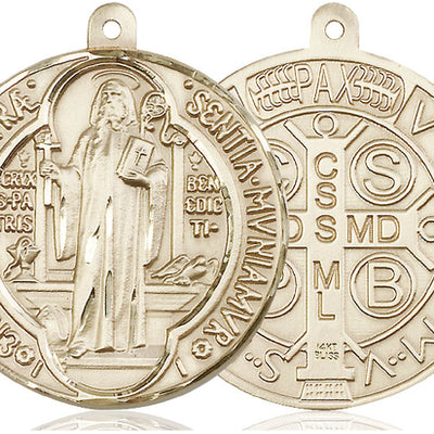 14kt Solid Gold Large St. Benedict Medal Pendant | 1 5/8 x 1 1/2 | USA Made by Bliss