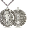 Large Sterling Silver St. Benedict Patron Saint Medal Necklace 1 5/8 x 1 1/2 inch with 24 inch Chain Handcrafted by Bliss