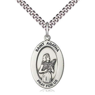 Sterling Silver St. Agatha Medal Necklace | 1x1/2" | 24" Chain | Bliss USA