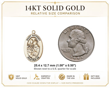 Colgante Medalla Mediana de San Antonio de Padua de Oro Macizo de 14kt | 1 x 1/2 | Hecho a mano en EE. UU. por Bliss