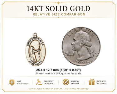 Colgante de oro macizo de 14 quilates con la Medalla de Santa Bernadette mediana | 2,54x1,27 cm | Hecho a mano en EE. UU. por Bliss