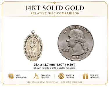 Medalla colgante de San Cristóbal de oro macizo de 14 quilates, tamaño mediano | 2.54 cm x 1.27 cm | Hecho a mano en EE. UU. por Bliss