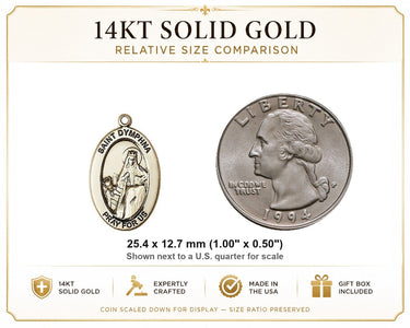 14K Solid Gold St. Dymphna Medallion – Medium Oval Patron Saint Pendant