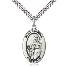 Sterling Silver St. Dymphna Patron Saint Medal Necklace 1 inch by 1/2 inch with 24 inch chain by Bliss Manufacturing