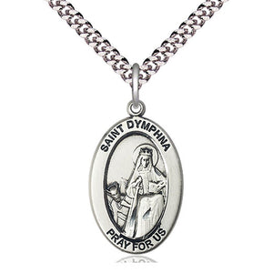 Collar con medalla de plata de ley mediana de Santa Dymphna, patrona | 2,54 cm x 1,27 cm | Cadena de 60,96 cm | Hecho en EE. UU. por Bliss