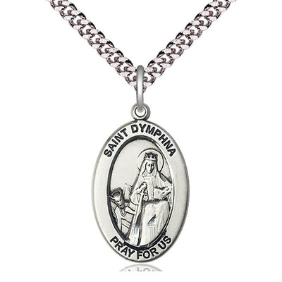 Sterling Silver Medium St. Dymphna Patron Saint Medal Necklace | 1" x 1/2" | 24" Chain | USA Made by Bliss
