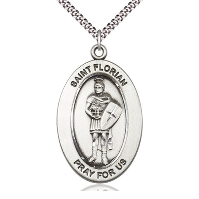 Sterling Silver St. Florian Medal Necklace | 1" x 1/2" | 24" Chain | Bliss