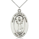 Sterling Silver St. Francis of Assisi Patron Saint Medal Pendant 1 inch by half inch on 18 inch chain by Bliss