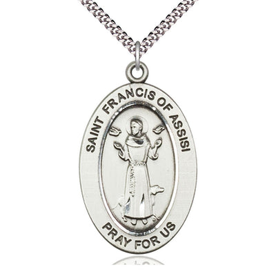 Sterling Silver St. Francis of Assisi Pendant 1" x 1/2" | 24" Chain | USA Made | Bliss