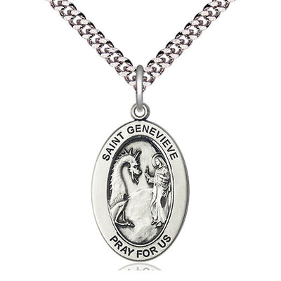 Medium Sterling Silver St. Genevieve Patron Saint Medal Necklace | 1 x 1/2 | 24" Chain | USA Made by Bliss
