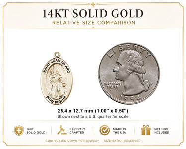 Medalla colgante de Santa Juana de Arco mediana de oro macizo de 14 quilates | 2,54 cm x 1,27 cm | Hecho a mano en EE. UU. por Bliss