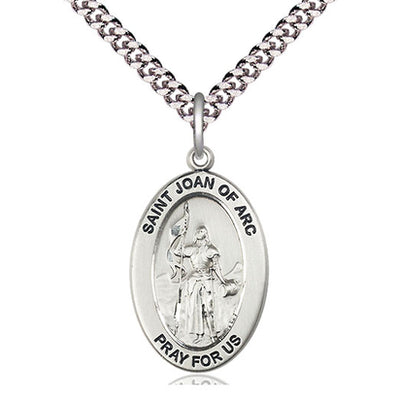 Sterling Silver Medium St. Joan of Arc Patron Saint Medal Necklace | 1" x 1/2" | 24" Chain | USA Made by Bliss
