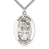 Sterling Silver St. Joseph Patron Saint Medal Necklace 1 inch by half inch with 24 inch chain by Bliss