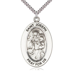 Sterling Silver St. Joseph Patron Saint Medal Necklace 1 inch by half inch with 24 inch chain by Bliss
