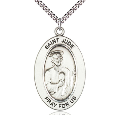 Sterling Silver Medium St. Jude Thaddeus Patron Saint Medal Necklace | 1" x 1/2" | 24" Chain | USA Made by Bliss