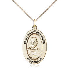 14kt Gold Filled St. Maximilian Kolbe patron saint medal necklace with 18 inch chain by Bliss Manufacturing