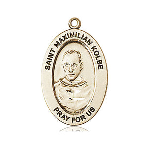 Colgante Medalla Patrón San Maximiliano Kolbe de Oro Macizo de 14kt Mediano | 1