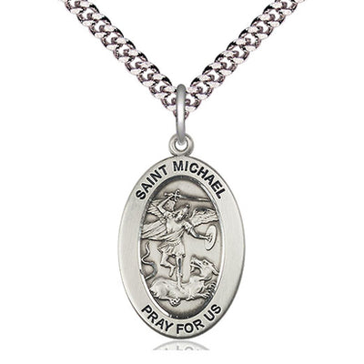 Sterling Silver Medium St. Michael the Archangel Medal Necklace | 1"x1/2" | 24" Chain | USA Made by Bliss