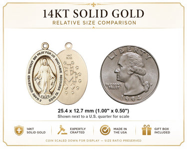 Colgante Medalla Milagrosa Mediana de Oro Macizo de 14kt | 2,54 x 1,27 cm | Hecho a mano en EE. UU. por Bliss