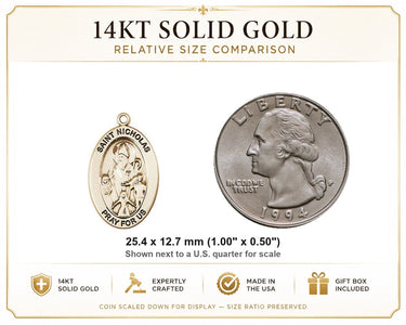 Medalla de San Nicolás de oro macizo de 14 quilates, mediana de 2,54 x 1,27 cm | Bliss USA