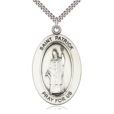 Sterling Silver Medium St. Patrick Patron Saint Medal Necklace | 1" x 1/2" | 24" Chain | USA Made by Bliss
