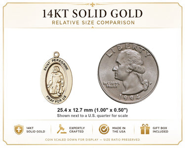 14kt Solid Gold St. Peregrine Laziosi Medal 1" x 1/2" | Handcrafted USA | Bliss