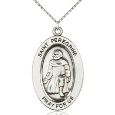 Sterling Silver St. Peregrine Laziosi Patron Saint Medal Necklace 1x1/2 inch with 18 inch chain by Bliss