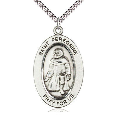 Sterling Silver Medium St. Peregrine Laziosi Patron Saint Medal Necklace | 1x1/2" | 24" Chain | USA Made by Bliss