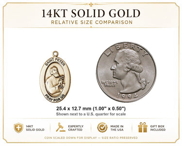 14kt Solid Gold Medium St. Peter the Apostle Medal Pendant | 1x1/2" | Handcrafted in USA by Bliss