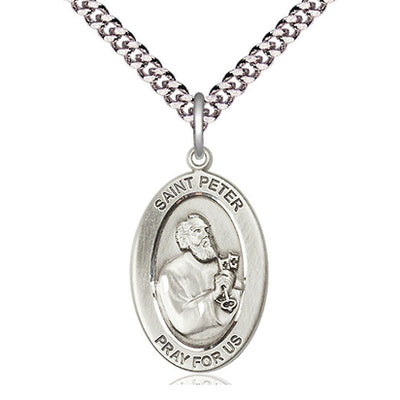 Sterling Silver Medium St. Peter the Apostle Medal Necklace | 1" x 1/2" | 24" Chain | USA Made by Bliss