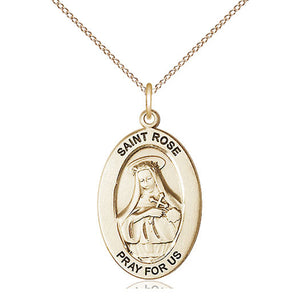 Collar con Medalla Mediana de Santa Rosa de Lima de Oro de 14kt Relleno | 2.5 cm x 1.2 cm | Cadena de 45 cm | Hecho en EE. UU. por Bliss