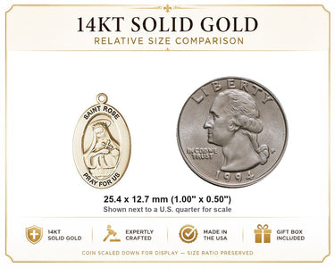 14kt Solid Gold Medium St. Rose of Lima Medal Pendant | 1" x 1/2" | Handcrafted in USA by Bliss