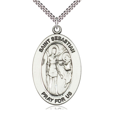Sterling Silver St. Sebastian Medal Necklace 1"x1/2" | 24" Chain | USA Made by Bliss