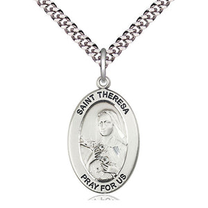 Collar de plata esterlina con medalla de Santa Teresa, patrona de 2,54 x 1,27 cm, cadena de 60,96 cm, hecho en EE. UU. por Bliss