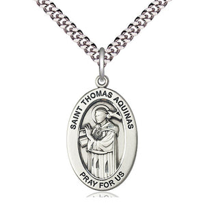 Collar de Plata de Ley con Medalla Mediana de Santo Tomás de Aquino, Patrón | 2.5cm x 1.3cm | Cadena de 61cm | Hecho en EE. UU. por Bliss