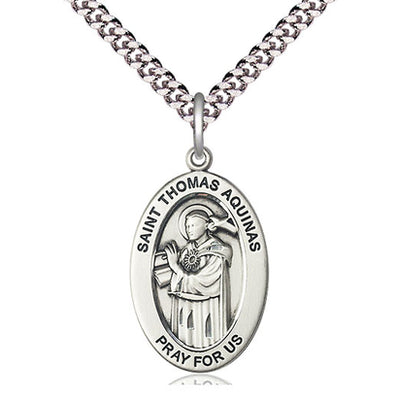 Sterling Silver Medium St. Thomas Aquinas Patron Saint Medal Necklace | 1"x1/2" | 24" Chain | USA Made by Bliss
