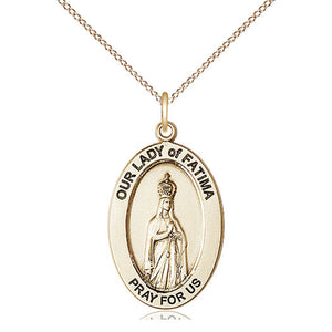 Collar de Medalla de la Virgen de Fátima Católica Mediana de Oro Laminado de 14 quilates | Colgante de 1 x 1/2 pulgada | Cadena de 18
